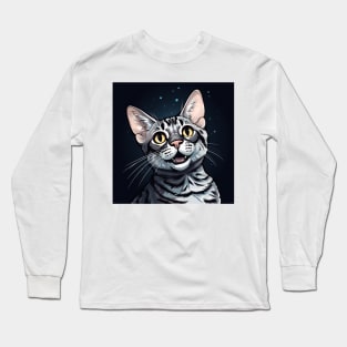 Happy Smiling Egyptian Mau Cat Portrait Long Sleeve T-Shirt